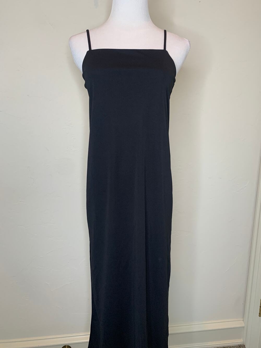 H&M Black Slip Dress Sz XS Slit Midi Dress